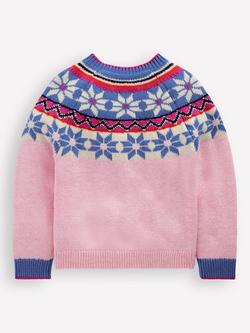 Mini Boden Kids' Eleanor Cotton Blend Fair Isle Jumper, Blooming Pink - view 2, Blooming Pink