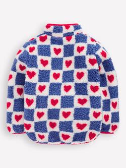 Mini Boden Kids' Eden Printed Borg Zip Jacket, Blue Heart Stamp - view 2, Blue Heart Stamp