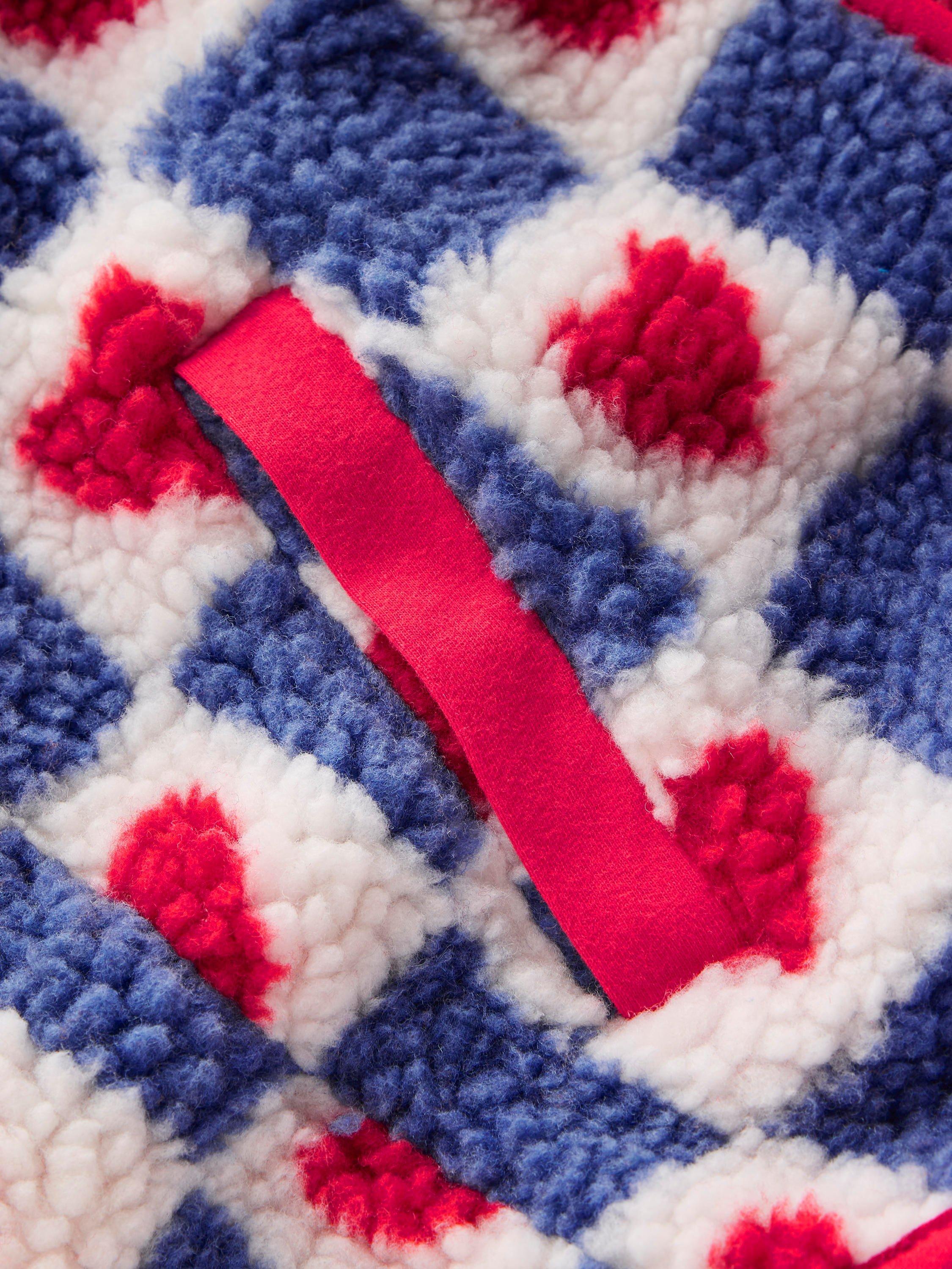 Product image 3 of 3, which shows Mini Boden Kids' Eden Printed Borg Zip Jacket, Blue Heart Stamp, 2-3 years