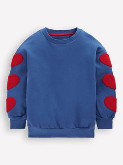 Mini Boden Kids' Bobbie Cotton Applique Sweatshirt, Bluejay Hearts