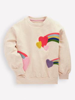 Mini Boden Kids' Bobbie Cotton Applique Sweatshirt, Ivory Rainbows