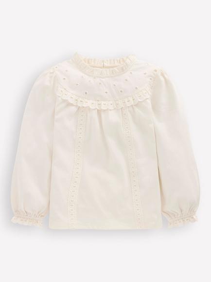 Mini Boden Kids' Cotton Broderie Heart Top, Soft Ivory, Soft Ivory