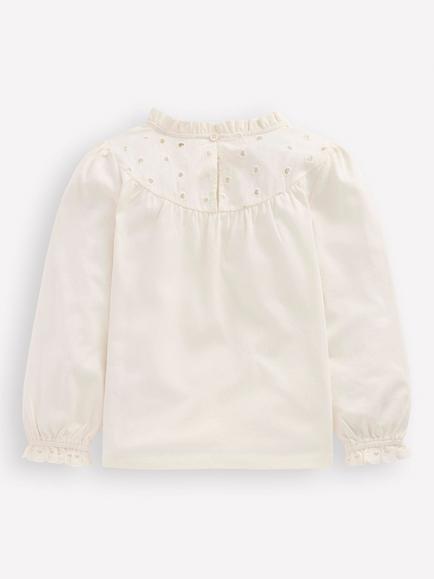 Mini Boden Kids' Cotton Broderie Heart Top, Soft Ivory - view 2, Soft Ivory
