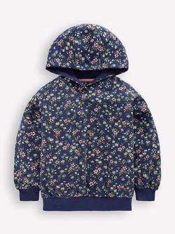 Mini Boden Kids' Cotton Hoodie, Blue Meadow Floral, Blue Meadow Floral