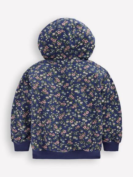 Mini Boden Kids' Cotton Hoodie, Blue Meadow Floral - view 2, Blue Meadow Floral