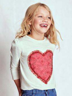 Mini Boden Kids' Cotton Puff Sleeved Applique Top, Ruffle Heart, Ruffle Heart