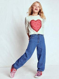 Mini Boden Kids' Cotton Puff Sleeved Applique Top, Ruffle Heart - view 2, Ruffle Heart