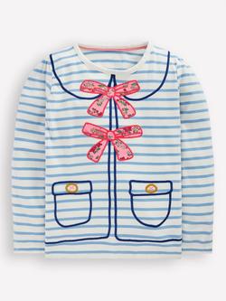 Mini Boden Kids' Cotton Puff Sleeve Applique Top, Ivory/Glacier Blue, Ivory/Glacier Blue