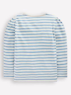 Mini Boden Kids' Cotton Puff Sleeve Applique Top, Ivory/Glacier Blue - view 2, Ivory/Glacier Blue