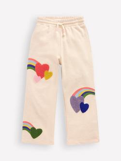 Mini Boden Kids' Bobbie Cotton Drawstring Applique Joggers, Ivory Rainbows
