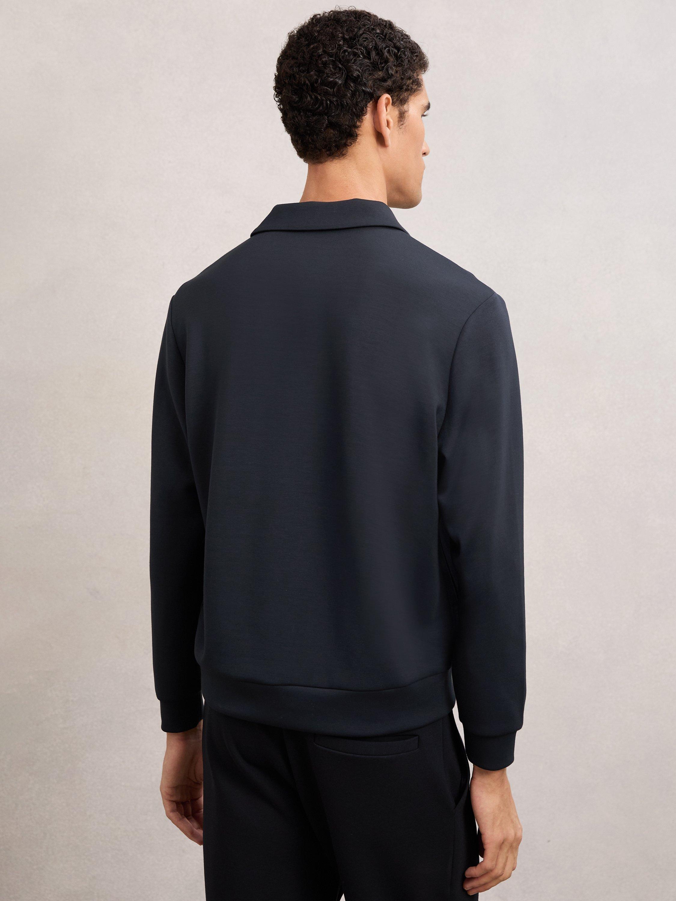Product image 2 of 5, which shows Reiss Pearson Buttonless Long Sleeve Polo Shirt, Navy Blue, XL