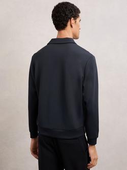 Reiss Pearson Buttonless Long Sleeve Polo Shirt, Navy Blue - view 2, Navy Blue