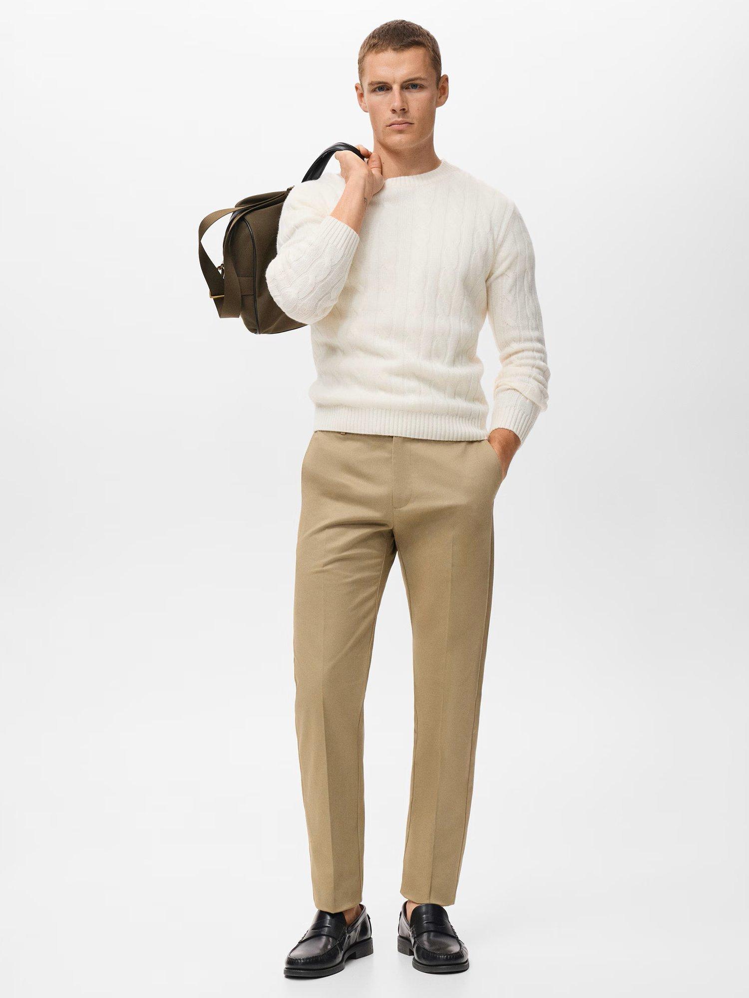 Product image 2 of 8, which shows Mango Nicco Stretch Cotton Blend Trousers, Beige, 31