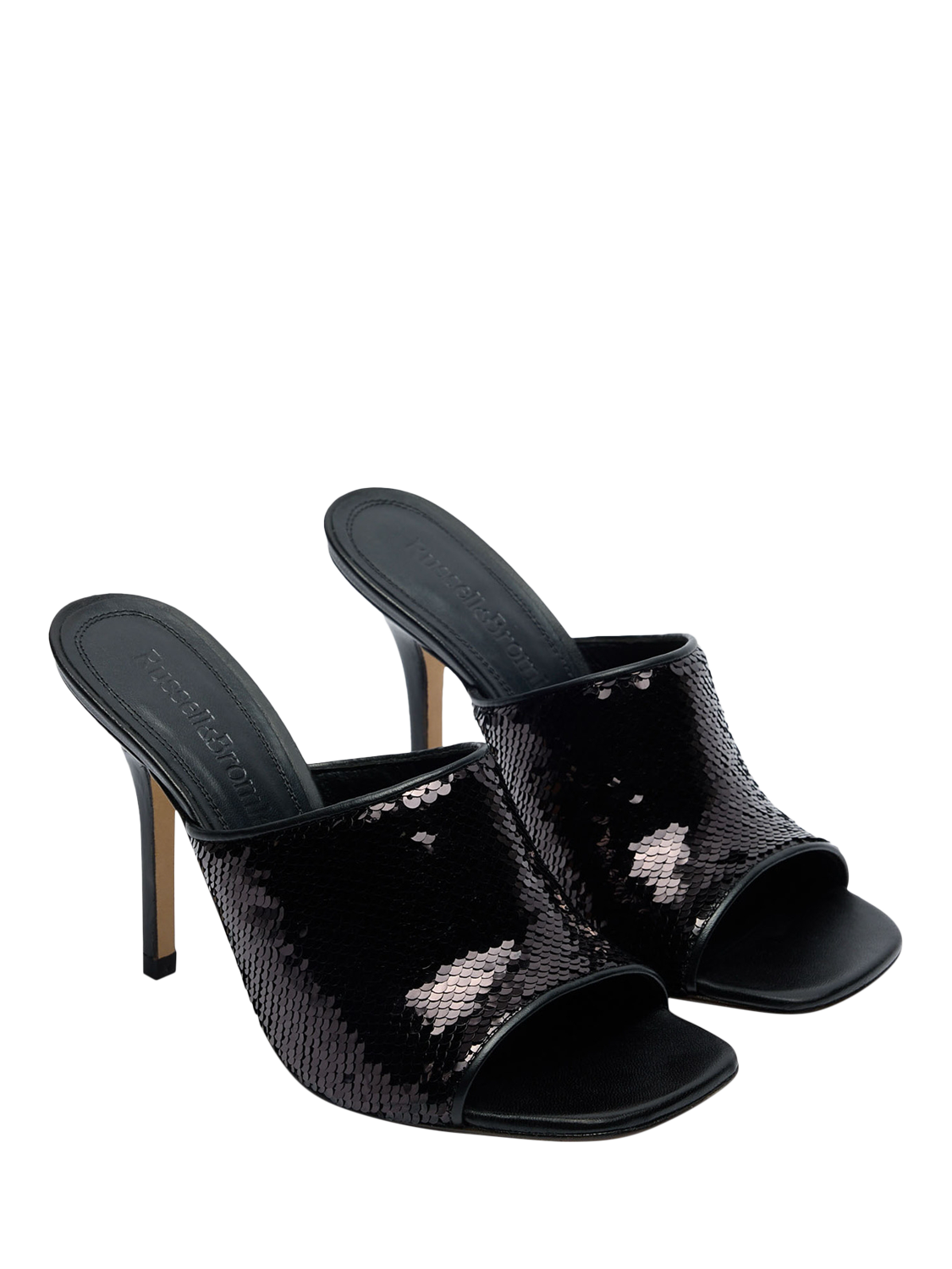 Product image 2 of 4, which shows Russell & Bromley Superstow Mule High Heeled Mule Sandals, Metallic, 8