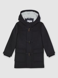 Reiss Kids' Osmund Wool Blend Duffle Coat, Navy Blue - view 2, Navy Blue