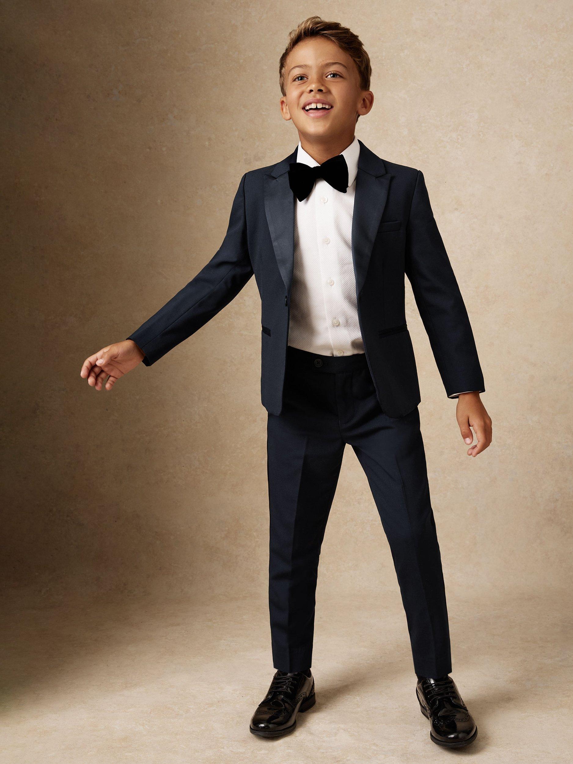Product image 1 of 5, which shows Reiss Kids' Knightsbridge Wool Blend Tailored Blazer, Navy, 3-4 years