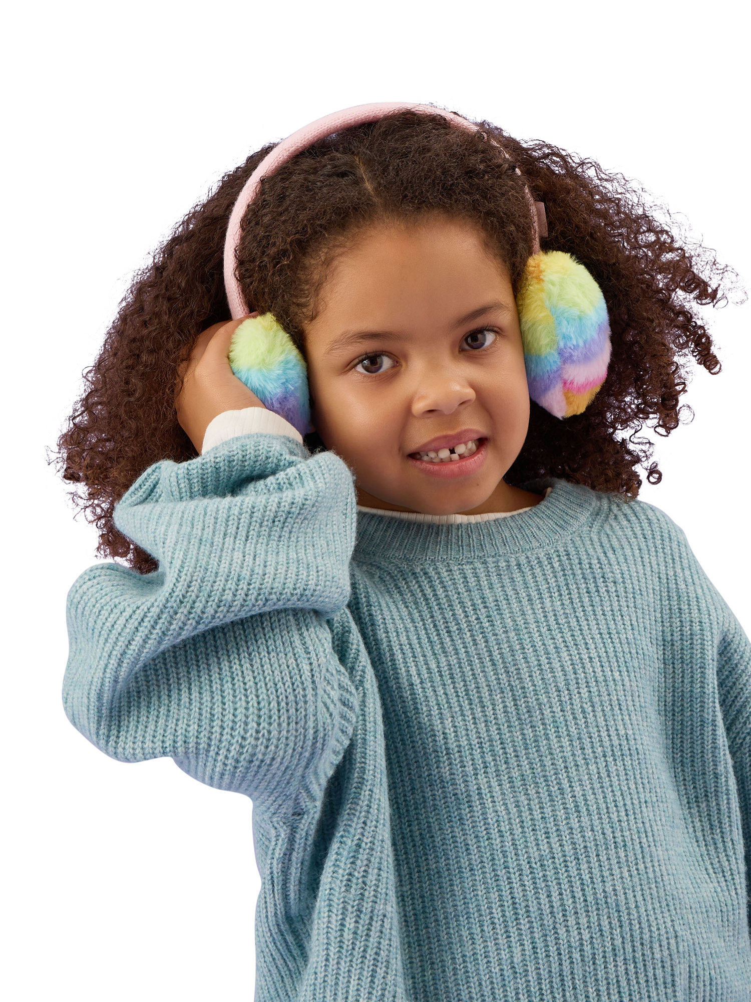 Product image 1 of 3, which shows Angels by Accessorize Kids' Rainbow Heart Ear Muffs, Brights Multi
