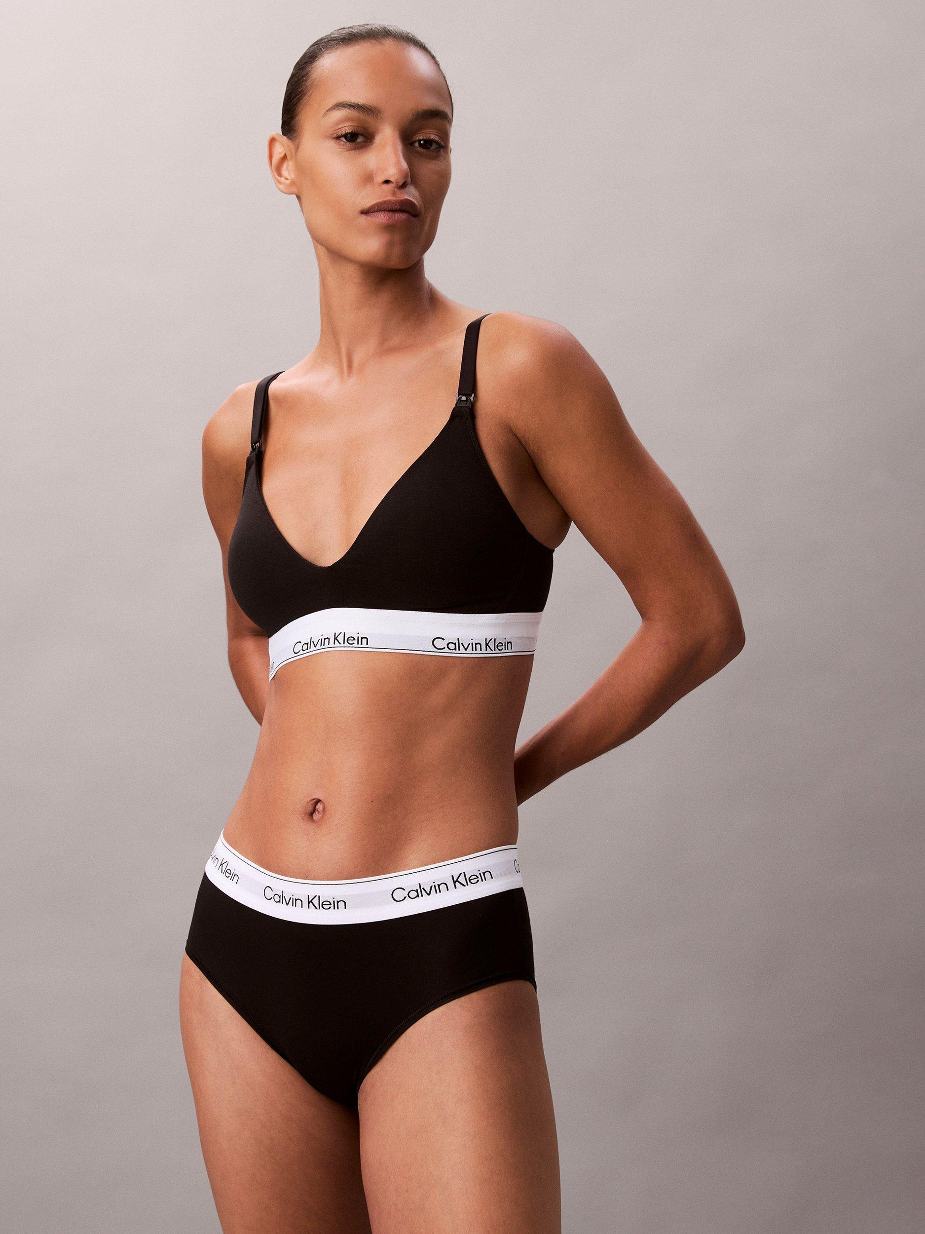 Product image 3 of 5, which shows Calvin Klein Icon Cotton Modal Lightly Lined Triangle Nursing Bralette, Black, XS