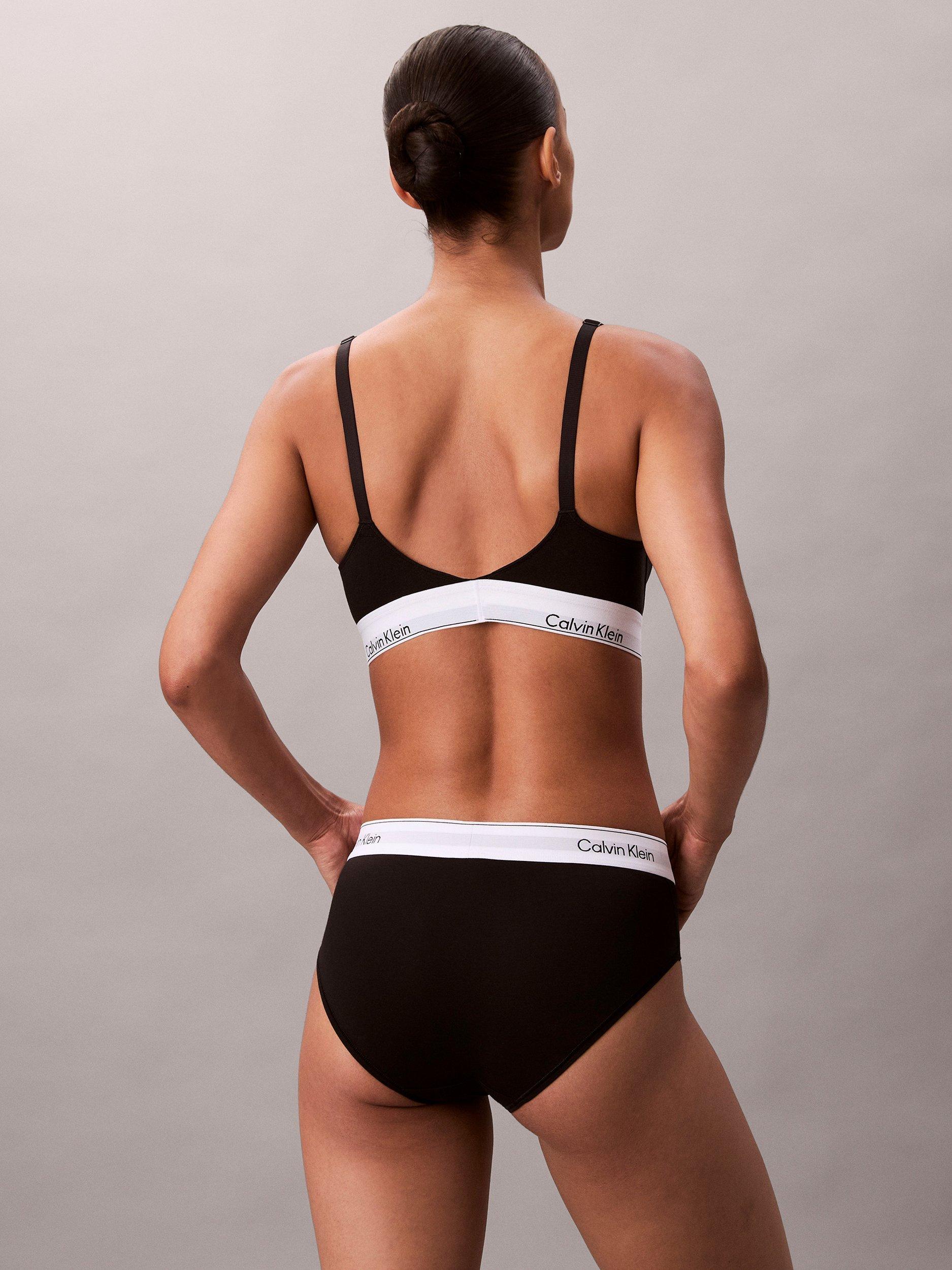 Product image 5 of 5, which shows Calvin Klein Icon Cotton Modal Lightly Lined Triangle Nursing Bralette, Black, XS