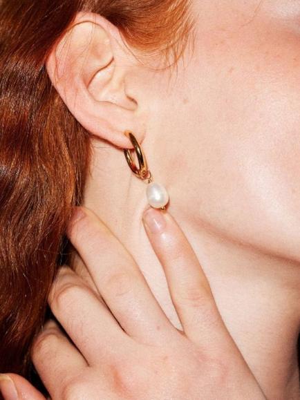 frkl. Pearl Stack Hoop Earrings, Gold - view 2, Gold