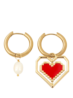 frkl. Spinning Heart Earring Stack, Gold/Red, Gold/Red