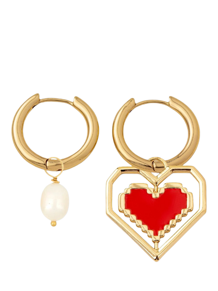 frkl. Spinning Heart Earring Stack, Gold/Red, Gold/Red