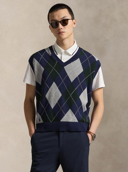 RLX Cotton Blend Argyle Knit Sweater Vest, Blue/Multi, Blue/Multi