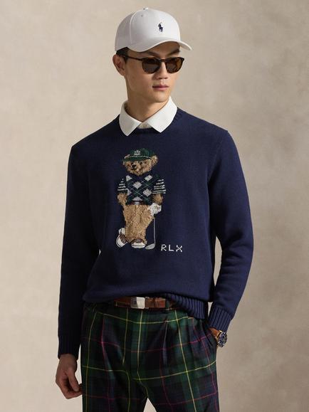 RLX Cotton Blend Golfing Polo Bear Knit Jumper, Refined Navy, Refined Navy