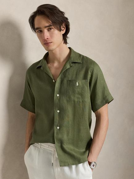 Polo Ralph Lauren Linen Regular Fit Camp Collar Shirt, Garden Trail, Garden Trail