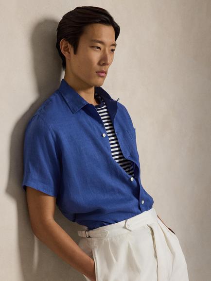 Polo Ralph Lauren Linen Classic Fit Short Sleeve Shirt, Dusty Azure, Dusty Azure