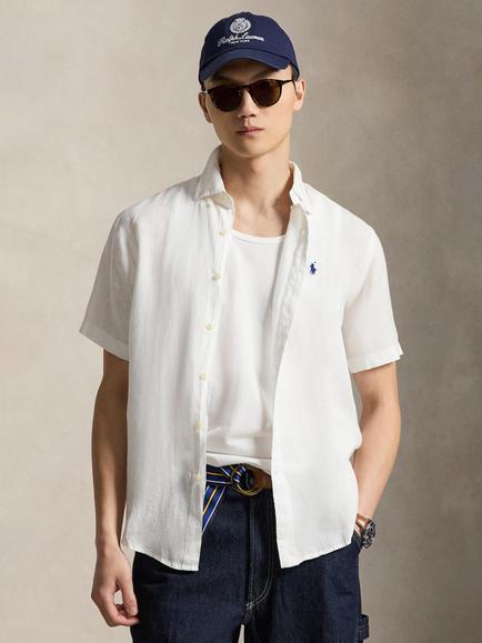 Polo Ralph Lauren Custom Fit Linen Short Sleeve Shirt, White, White