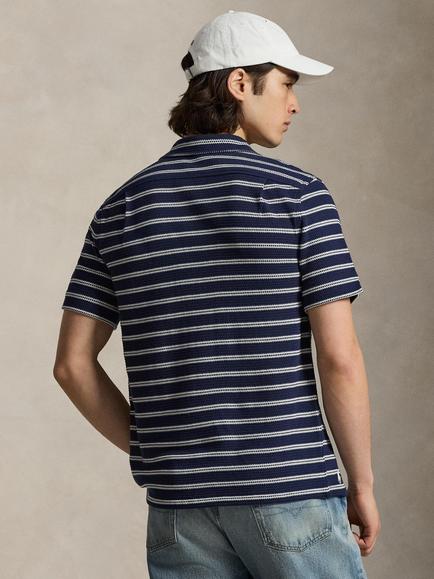 Ralph Lauren Button Through Stripe Short Sleeve Cotton Blend Shirt, Npt Navy/Pale Cream - view 2, Npt Navy/Pale Cream
