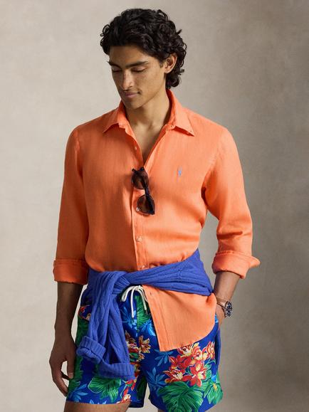 Ralph Lauren Custom Fit Linen Sport Shirt, Pompano Orange, Pompano Orange
