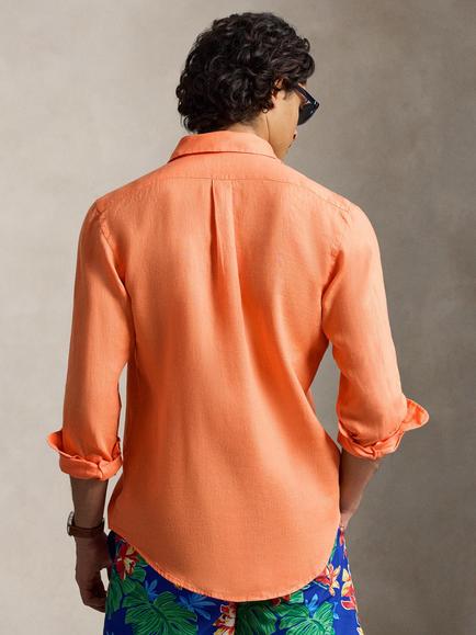 Ralph Lauren Custom Fit Linen Sport Shirt, Pompano Orange - view 2, Pompano Orange