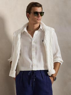 Ralph Lauren Custom Fit Long Sleeve Linen Shirt, White - view 2, White