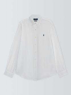 Ralph Lauren Custom Fit Long Sleeve Linen Shirt, White, White