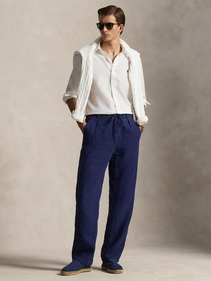 Ralph Lauren Custom Fit Long Sleeve Linen Shirt, White, White