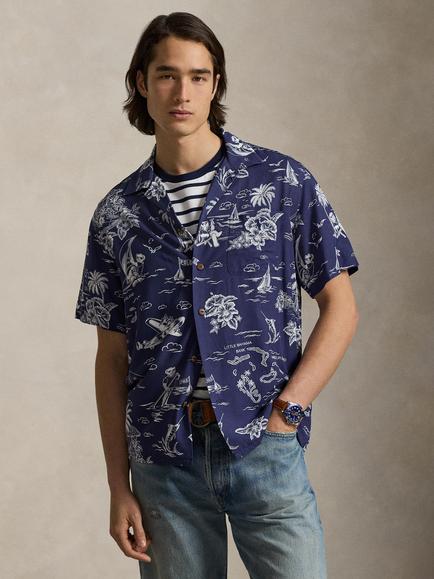 Polo Ralph Lauren Classic Fit Sailing Bear Print Shirt, Navy, 7231 Harbor Isl Bear