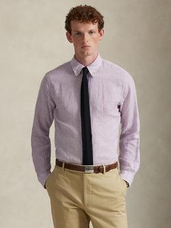 Polo Ralph Lauren Linen Custom Slim Fit Stripe Shirt, 7188D Lavender White, 7188d Lavender White