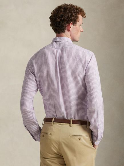 Polo Ralph Lauren Linen Custom Slim Fit Stripe Shirt, Lavender White - view 2, 7188d Lavender White