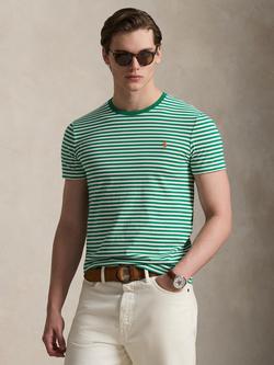 Polo Ralph Lauren Cotton Custom Slim Fit Short Sleeve Stripe T-Shirt, Billiard/White, Billiard/White