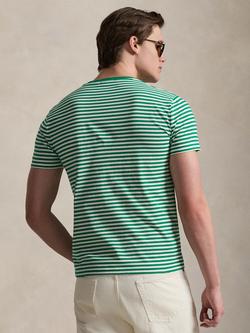 Polo Ralph Lauren Cotton Custom Slim Fit Short Sleeve Stripe T-Shirt, Billiard/White - view 2, Billiard/White