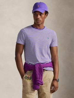 Polo Ralph Lauren Cotton Custom Slim Fit Short Sleeve Stripe T-Shirt, Cabana Purple/White, Cabana Purple/White