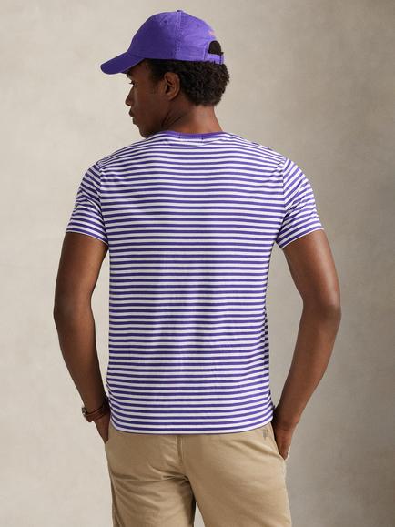 Polo Ralph Lauren Cotton Custom Slim Fit Short Sleeve Stripe T-Shirt, Cabana Purple/White - view 2, Cabana Purple/White