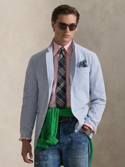 Ralph Lauren Linen Polo Soft Suit Jacket, Bright Blue/White, Bright Blue/White