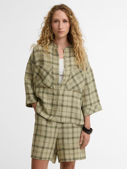 Barbour Orla Check Pure Linen Shirt, Sage Green Tartan, Sage Green Tartan