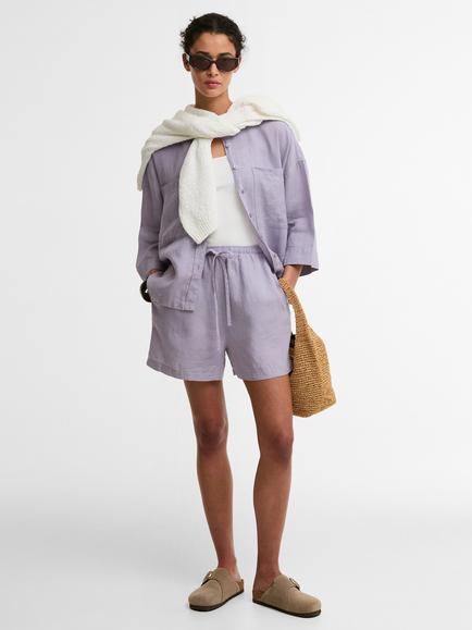 Barbour Oakley Pure Linen Shorts, Heather Mist, Heather Mist