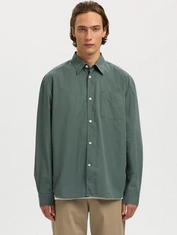 Selected Dexter Poplin Cotton Regular Fit Shirt, Balsam Green, Balsam Green