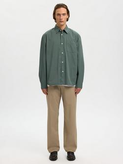 Selected Dexter Poplin Cotton Regular Fit Shirt, Balsam Green - view 2, Balsam Green