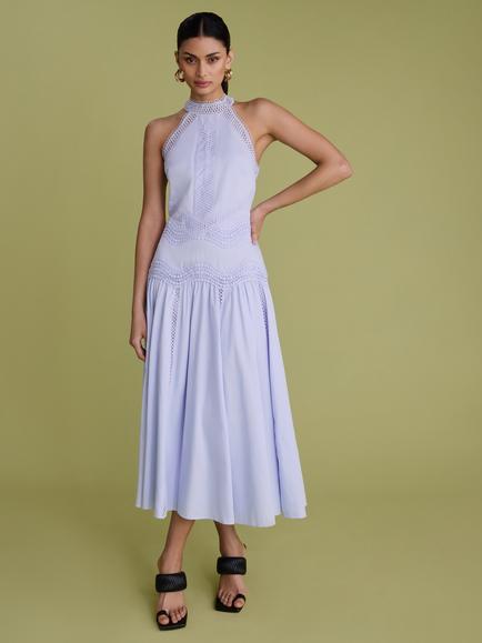 FLORERE High Neck Lace Tape Dress, Light Blue, Light Blue